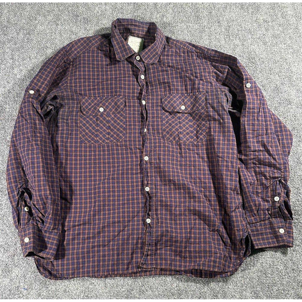 Billy Reid Mens L Plaid Multicolor Button Up Shirt Pockets Cotton
